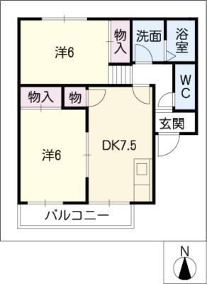 コンフォートK(2DK/2階)の間取り写真