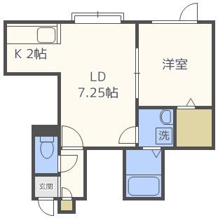 地下鉄東豊線 元町駅(札幌) 徒歩4分 3階建 築9年(1LDK/2階)の間取り写真