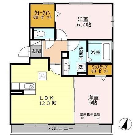プール ボヌール B(2LDK/1階)の間取り写真