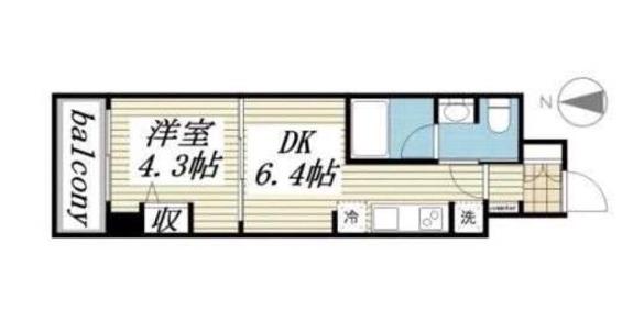 クリアル門前仲町II(1DK/3階)の間取り写真