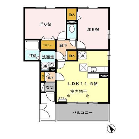 ビューバレー星の宮 E(2LDK/2階)の間取り写真