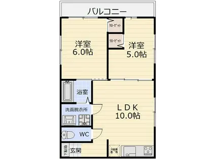 白洋舎大和田コーポ(2LDK/2階)の間取り写真
