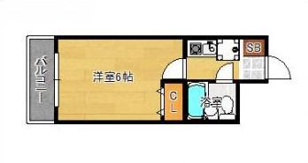 ルエメゾンロワール城南II(1K/6階)の間取り写真