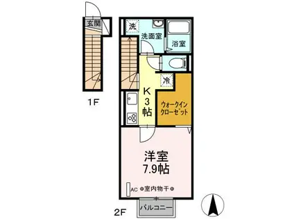 D-ROOM小倉寺 A(1K/2階)の間取り写真