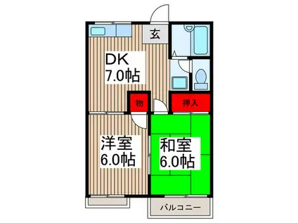 アルヴィレオ壱番館(2DK/1階)の間取り写真