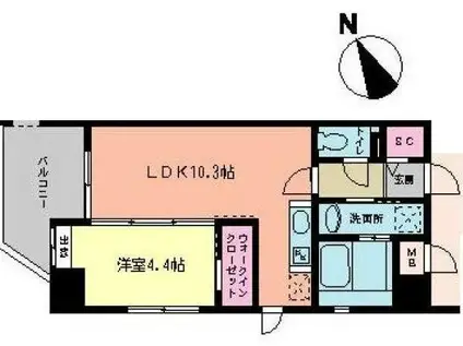 アーバンコート赤坂(1LDK/4階)の間取り写真