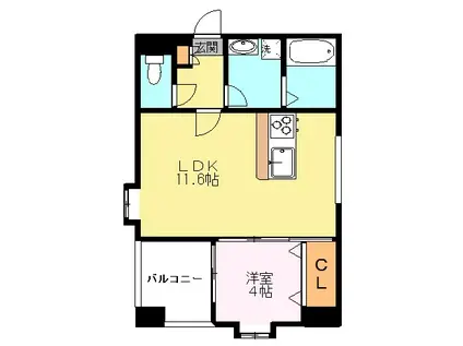 ワンティック水前寺II(1LDK/6階)の間取り写真