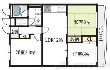 アパルトマン北千里(3LDK/4階)の間取り写真