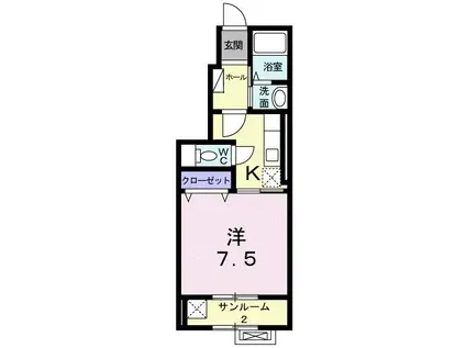 パルム・シャドー(1K/1階)の間取り写真