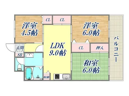 パールハイツ竹若(3LDK/3階)の間取り写真