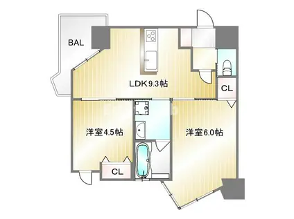 プリオーレ神戸大開通(2LDK/4階)の間取り写真