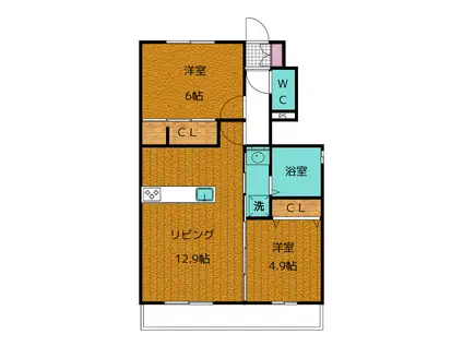 サン・フェリーチェB棟(2LDK/1階)の間取り写真