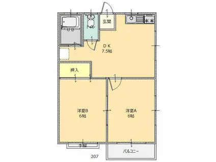 ハイツめいわ(2DK/2階)の間取り写真