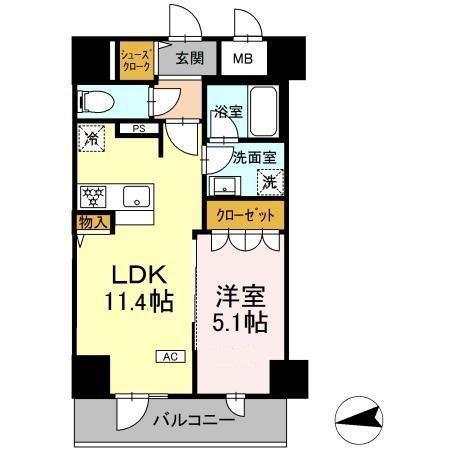 IS二十人町(1LDK/10階)の間取り写真