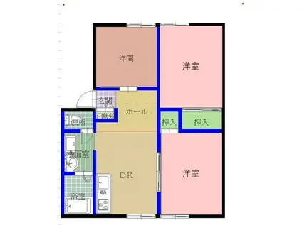 グリーンタウン勝田台B(2LDK/1階)の間取り写真