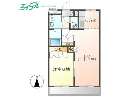 クローバーグリーンV(1LDK/2階)の間取り写真