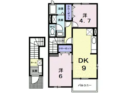 ヴィラ・ユニゾンA(2DK/2階)の間取り写真