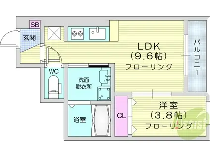 クリスタル(1LDK/1階)の間取り写真