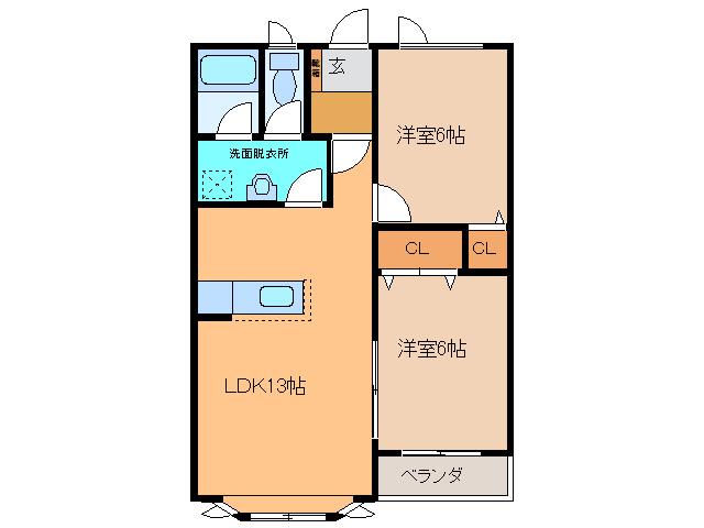 シャトーマルセン(2LDK/1階)の間取り写真