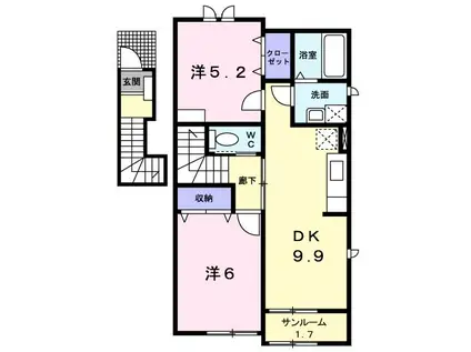 ヴィラ・ガーデンG(2DK/2階)の間取り写真