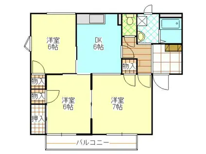シャーロットタウン B(3DK/2階)の間取り写真