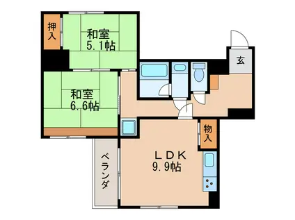 地下鉄鶴舞線 丸の内駅(愛知) 徒歩3分 10階建 築46年(2LDK/4階)の間取り写真