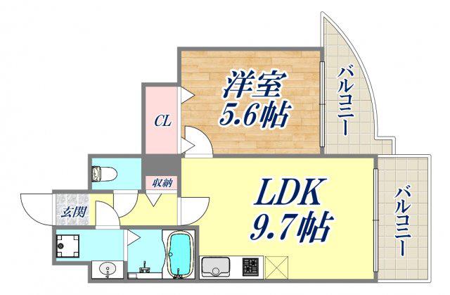 アミーグランコート三宮(1LDK/4階)の間取り写真