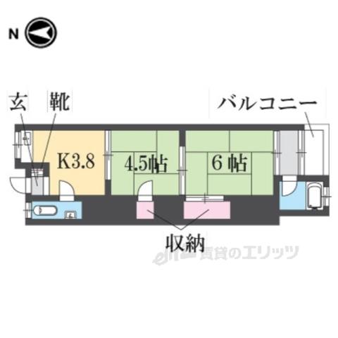 八戸ノ里文化Ⅰ(2DK/2階)の間取り写真