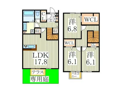 BLESS HOUSE柏西町C(3LDK/1階)の間取り写真