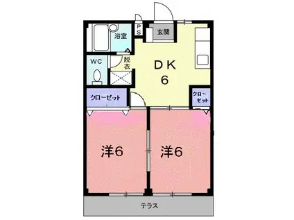 シティハイツフラットリバ-(2DK/1階)の間取り写真