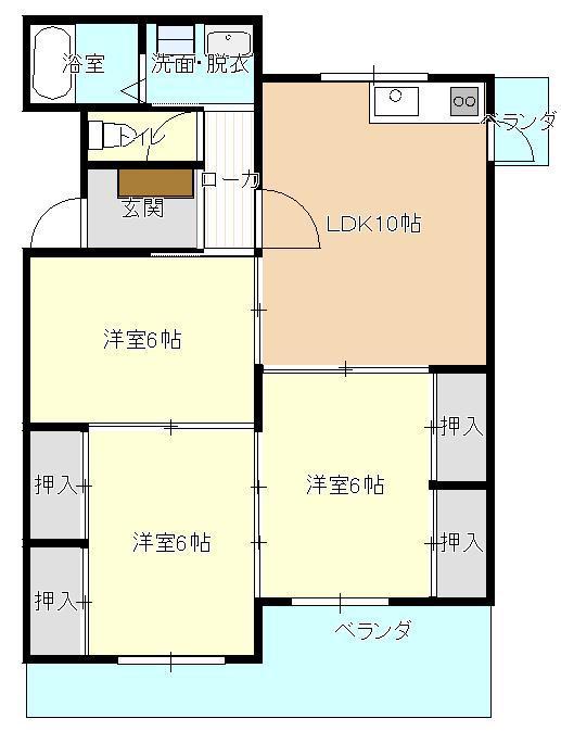 山形共立東原マンション(3LDK/2階)の間取り写真