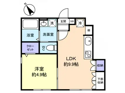 ラティオ勝田台(1LDK/1階)の間取り写真