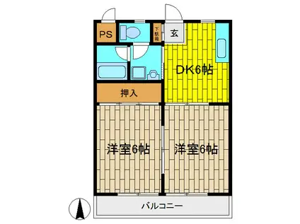 PEACEFUL(2DK/1階)の間取り写真