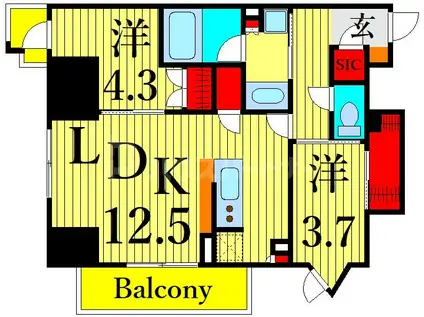 コンフォリア東上野(2LDK/11階)の間取り写真