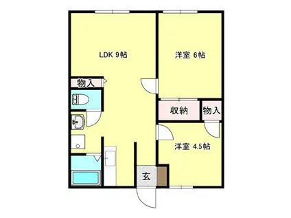 サンライフ上梅田B棟(2LDK/1階)の間取り写真