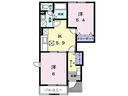 ベルオーブメゾンB(2K/1階)の間取り写真