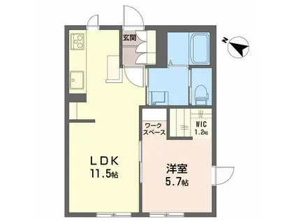 ディアスしもながSO(1LDK/1階)の間取り写真