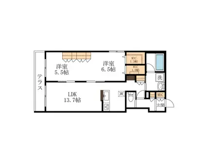 さいたま市桜区西堀メゾン(2LDK/1階)の間取り写真
