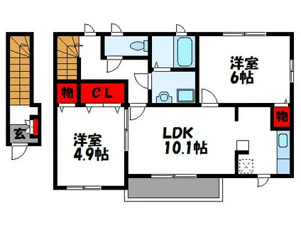 サンパティーク・ウエストI(2LDK/2階)の間取り写真