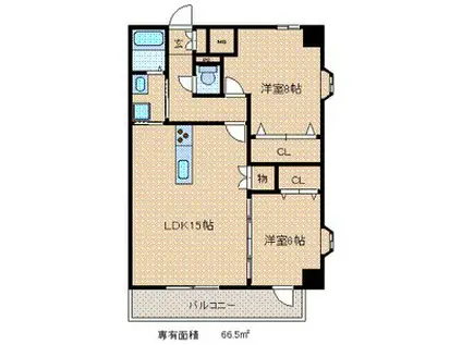 フェリセステージ梅光園(2LDK/7階)の間取り写真