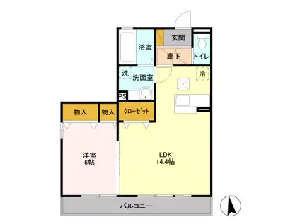 ロータス フローラB(1LDK/1階)の間取り写真