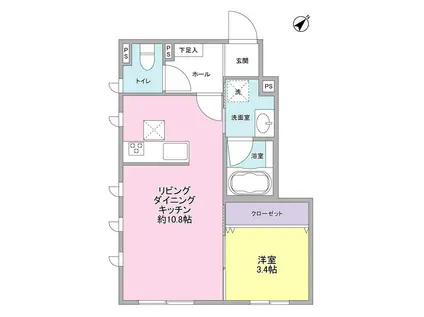 アトール上野毛(1LDK/1階)の間取り写真