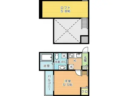 RIDEII(1K/1階)の間取り写真