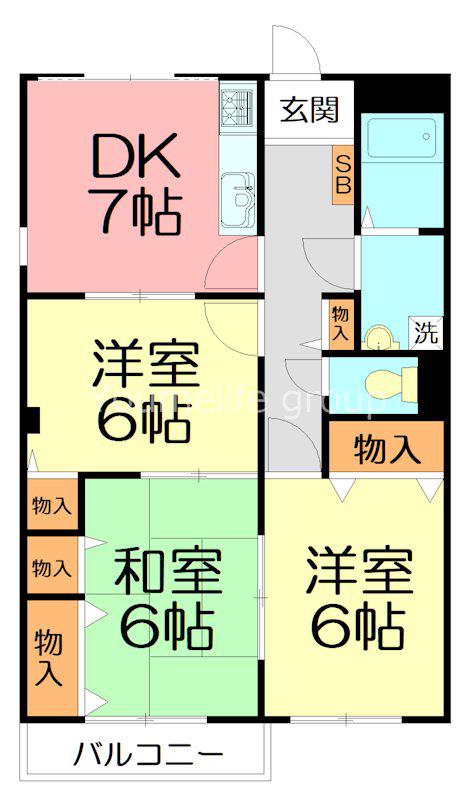 ヤマタケハウス(3DK/3階)の間取り写真