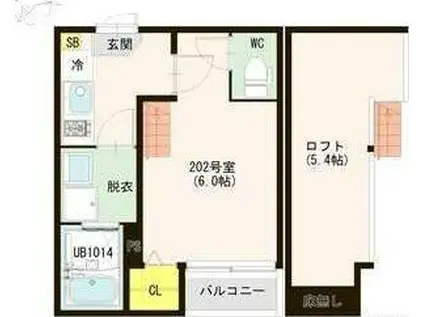 ハーモニーテラス薬師堂(1K/2階)の間取り写真