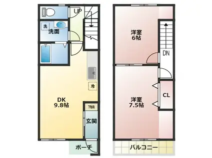 VERDE みどり野 B棟(2DK/1階)の間取り写真