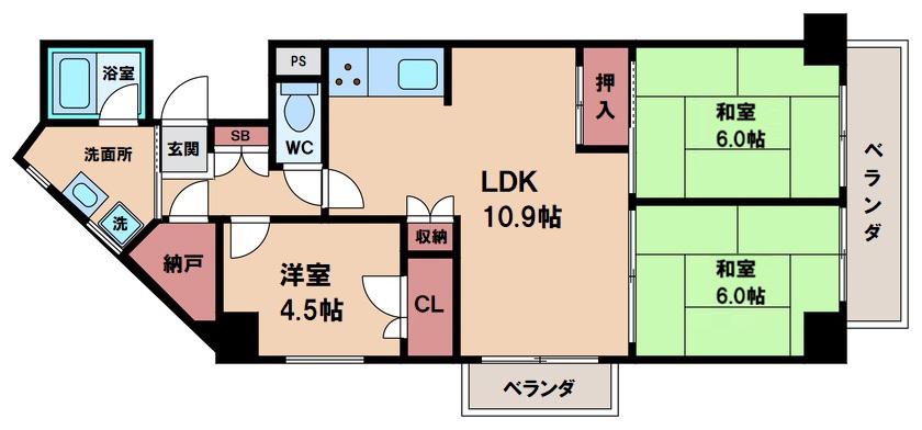 天王寺サンハイツ(3LDK/6階)の間取り写真