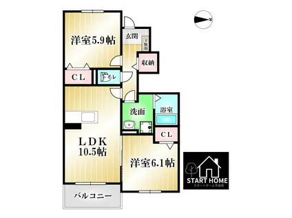 パークアクシス オストB(2LDK/1階)の間取り写真