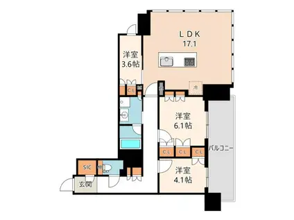 RJR堺筋本町タワー(3LDK/6階)の間取り写真