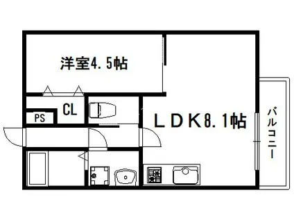 CASA WOOD 丹波橋(1LDK/3階)の間取り写真